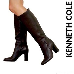 Kenneth Cole Justin block heel knee high black leather boots 8.5
